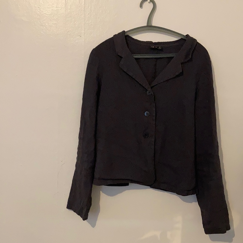 Classic casual blue linen chore jacket from Agnes B.